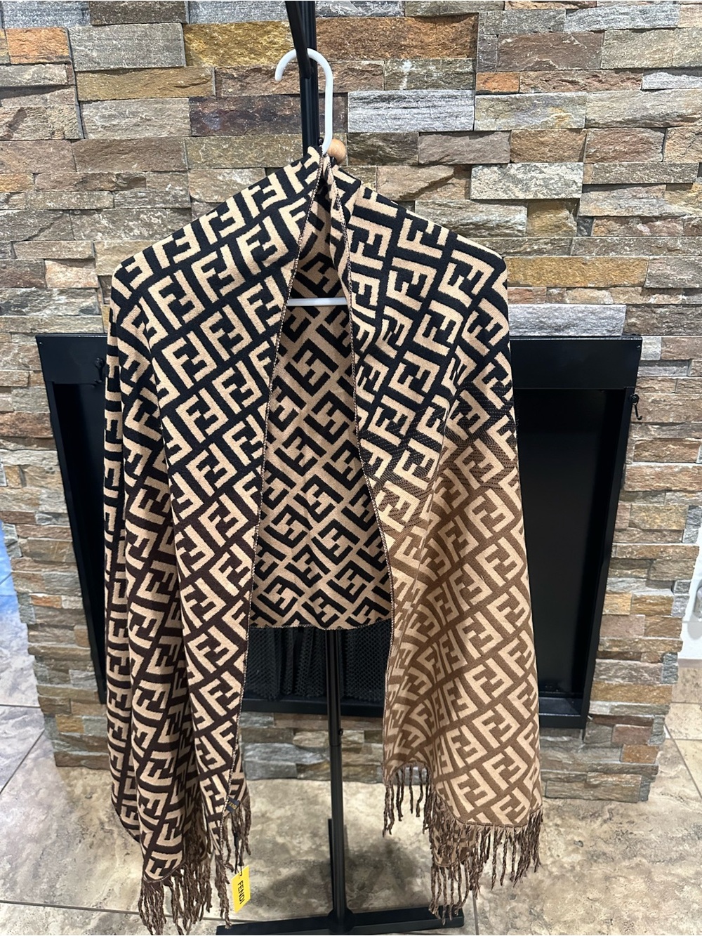 Brown & Beige Monogram Wrap Scarf